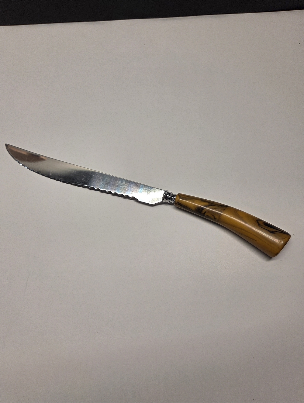 12" Bakelite Carving Knife Glo Hill Marvo Live Edge Vintage 70s 80s Cutlery